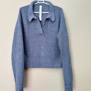 Lululemon Collared Merino Wool-Blend Sweater M Heather Belgian Blue Gray‎